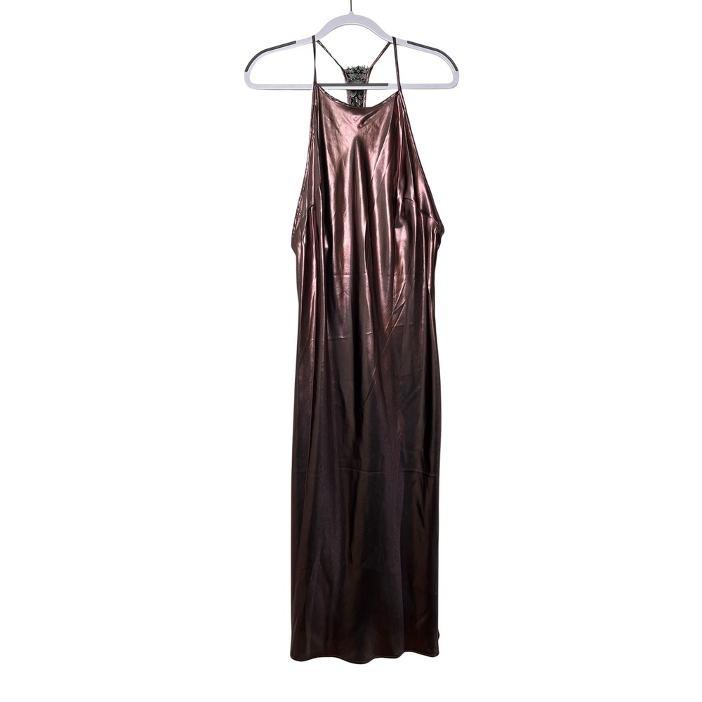 Intimately Free People L Sunset Shimmer Satin Midi Slip‎ Dress Rose Metallic - Picture 2 of 8